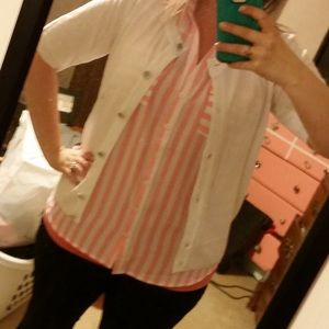 New York & Company pink and white striped button down tank
